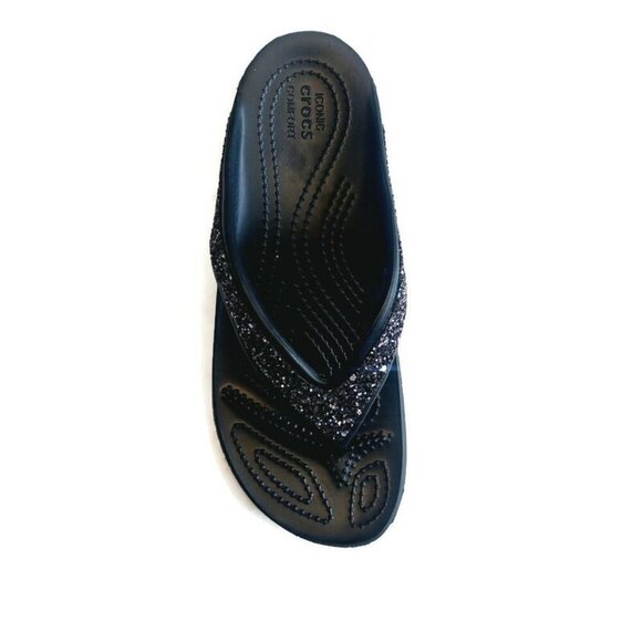 CROCS Sloane Glitter Wedge Flip Flops Womens Size 7 Lightweight Slip On Sandals - Picture 2 of 9